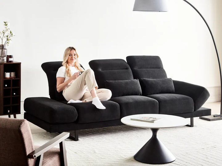 Sofa 3 Seater Fabric Black Shavera