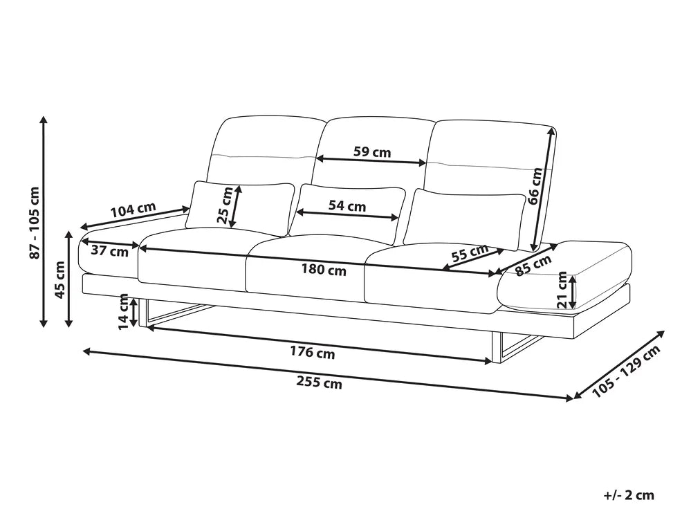 Sofa 3 Seater Fabric Black Shavera