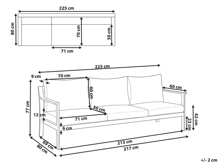 Kiato Garden Sofa 3 Seater Metal Light Grey