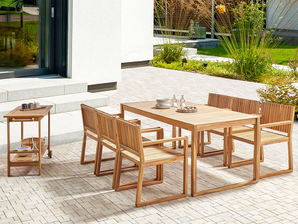 Sassari II Garden Dining Set 6 Seater Certified Acacia Wood Light Brown