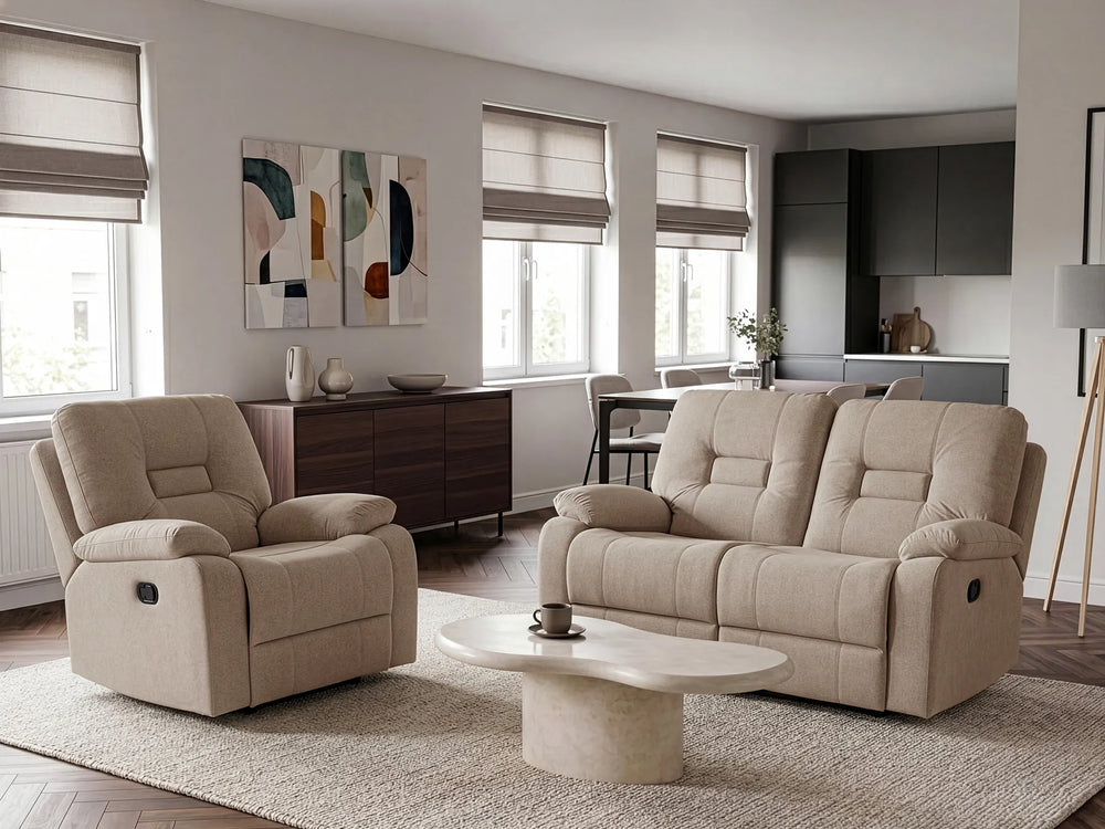 Manual Recliner Sofa Set in Taupe Fabric for Living Room