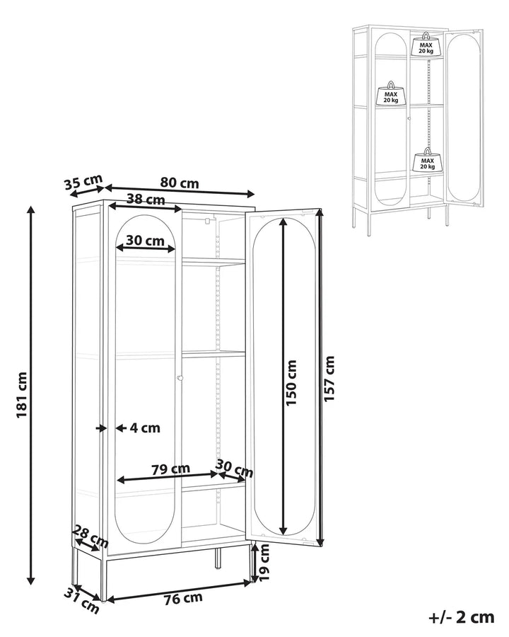 Glass Display Cabinet Metal 80 cm Beige Lafond