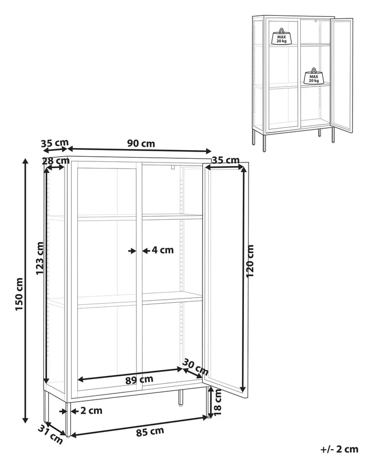 Glass Display Cabinet Metal 90 cm Beige Carmelinda