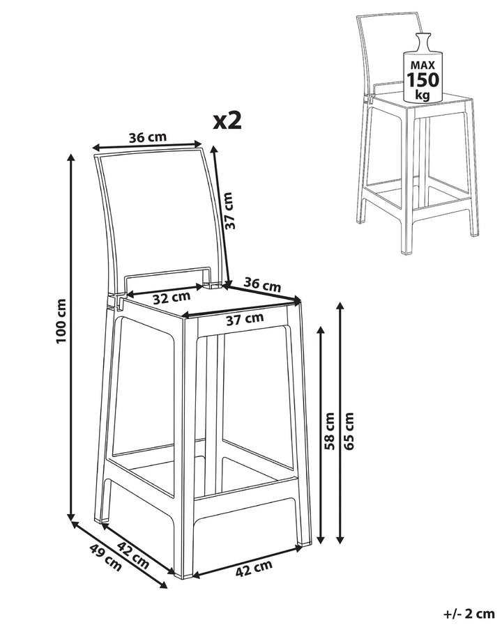 Set of 2 Bar Chairs Transparent Kennemer