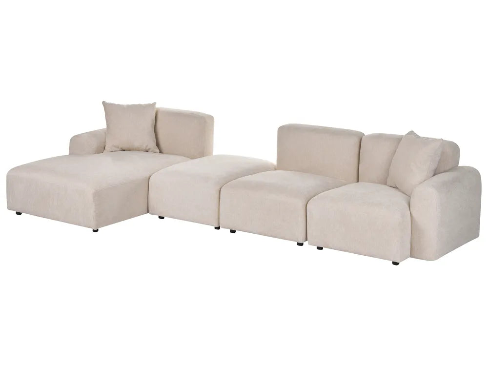 Modular Corner Sofa 3 Seater Fabric Light Beige with Ottoman Right Hand Simonsen