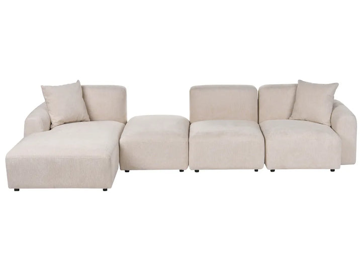 Modular Corner Sofa 3 Seater Fabric Light Beige with Ottoman Right Hand Simonsen
