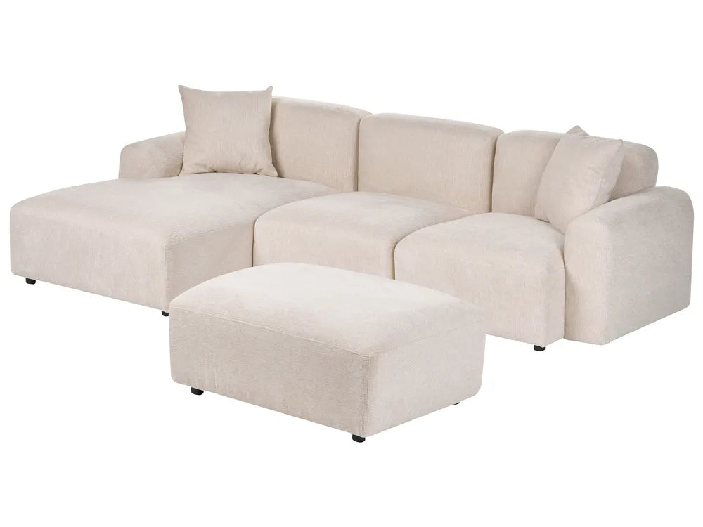 Modular Corner Sofa 3 Seater Fabric Light Beige with Ottoman Right Hand Simonsen