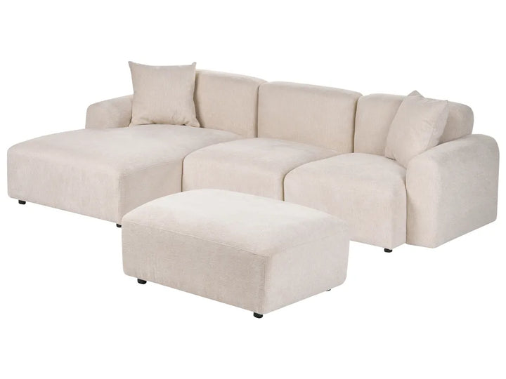 Modular Corner Sofa 3 Seater Fabric Light Beige with Ottoman Right Hand Simonsen