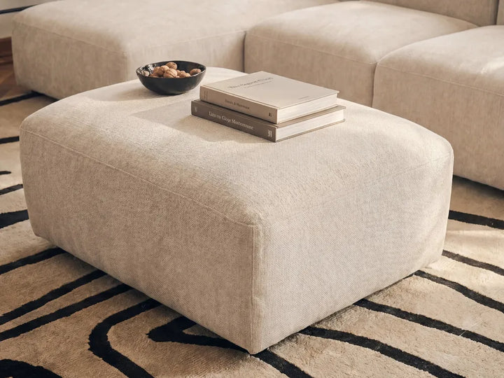 Modular Corner Sofa 3 Seater Fabric Light Beige with Ottoman Right Hand Simonsen