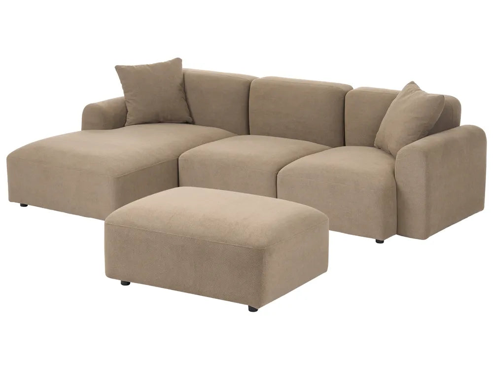 Modular Corner Sofa 3 Seater Fabric Brown with Ottoman Right Hand Simonsen
