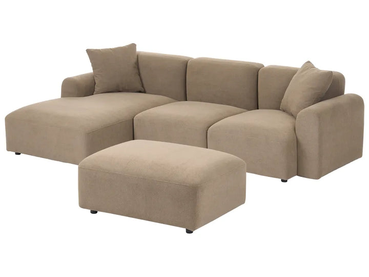 Modular Corner Sofa 3 Seater Fabric Brown with Ottoman Right Hand Simonsen