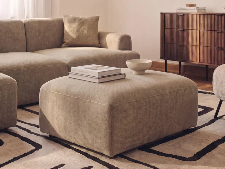 Modular Corner Sofa 3 Seater Fabric Brown with Ottoman Right Hand Simonsen