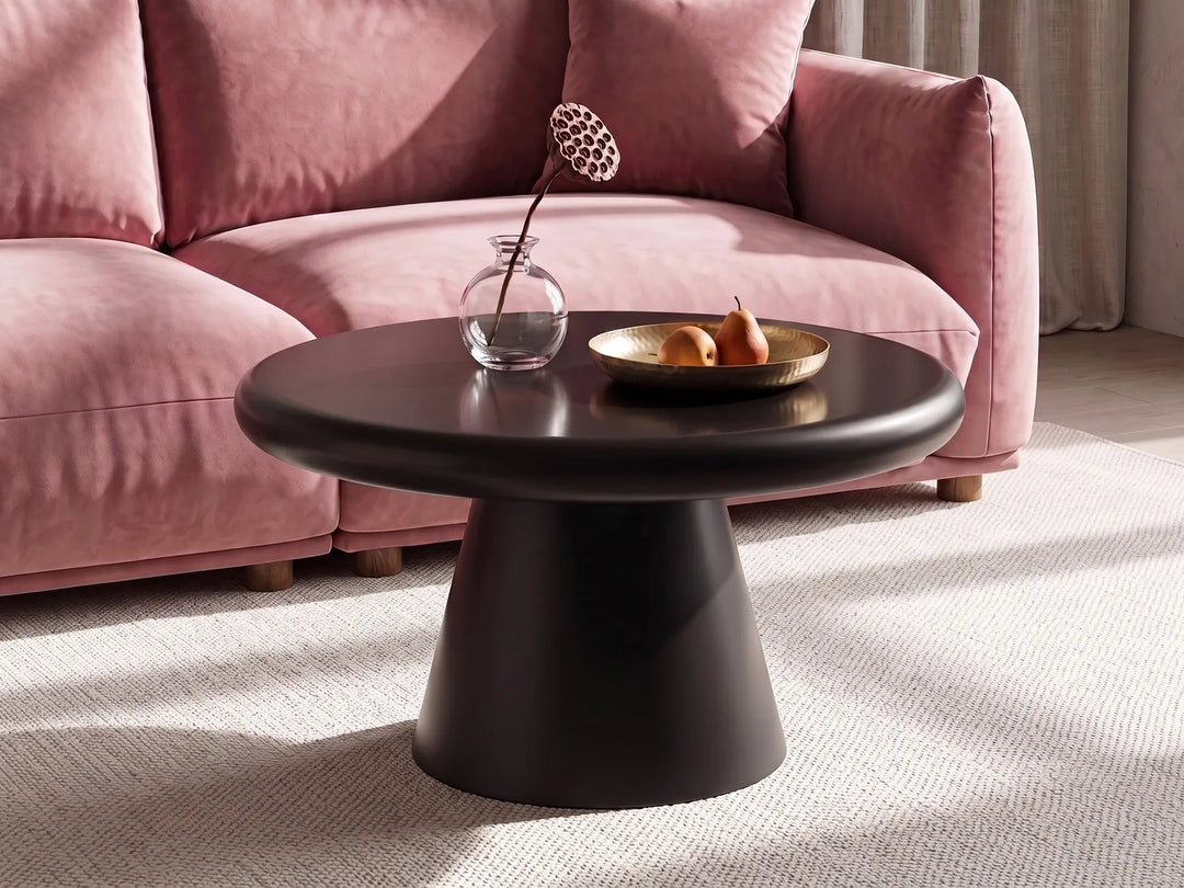 Contemporary Black Coffee Table with Round Tabletop