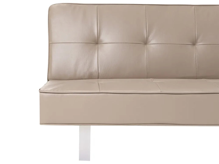 Sofa Bed 3 Seater Faux Leather Beige Leathia