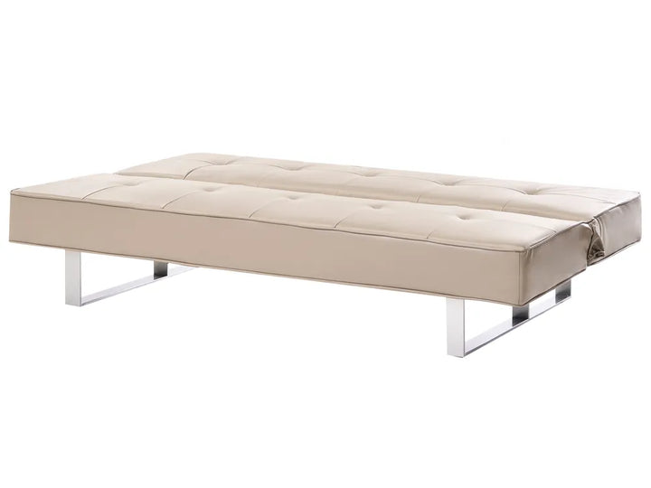 Sofa Bed 3 Seater Faux Leather Beige Leathia