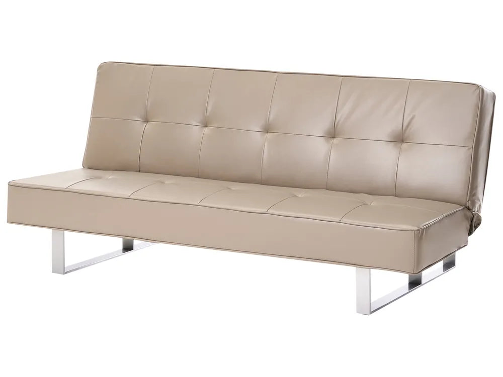 Sofa Bed 3 Seater Faux Leather Beige Leathia