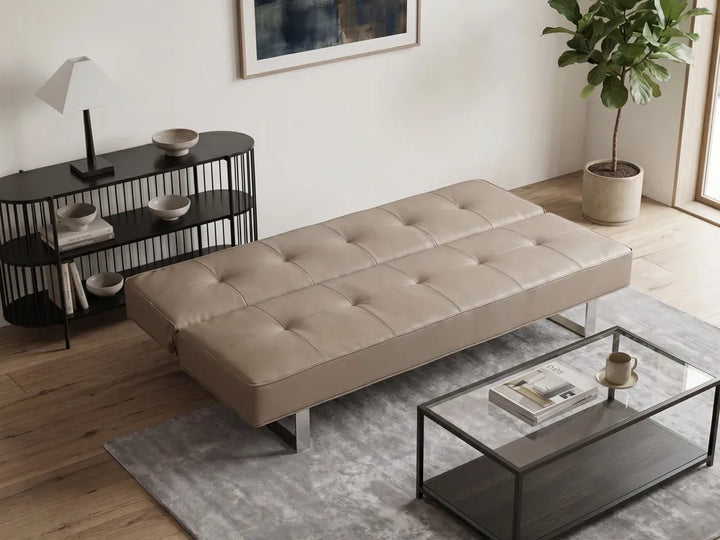 Sofa Bed 3 Seater Faux Leather Beige Leathia