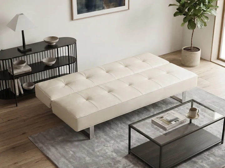 Sofa Bed 3 Seater Faux Leather Off-White Leathia