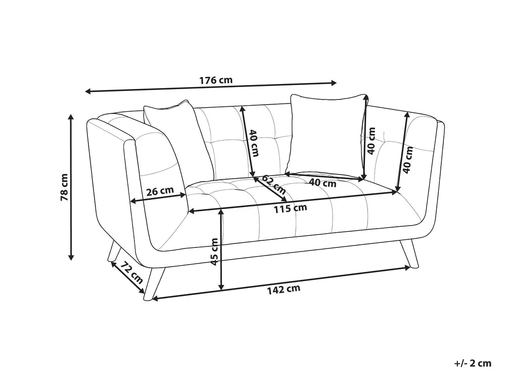 Sofa 2 Seater Fabric Black Crandell