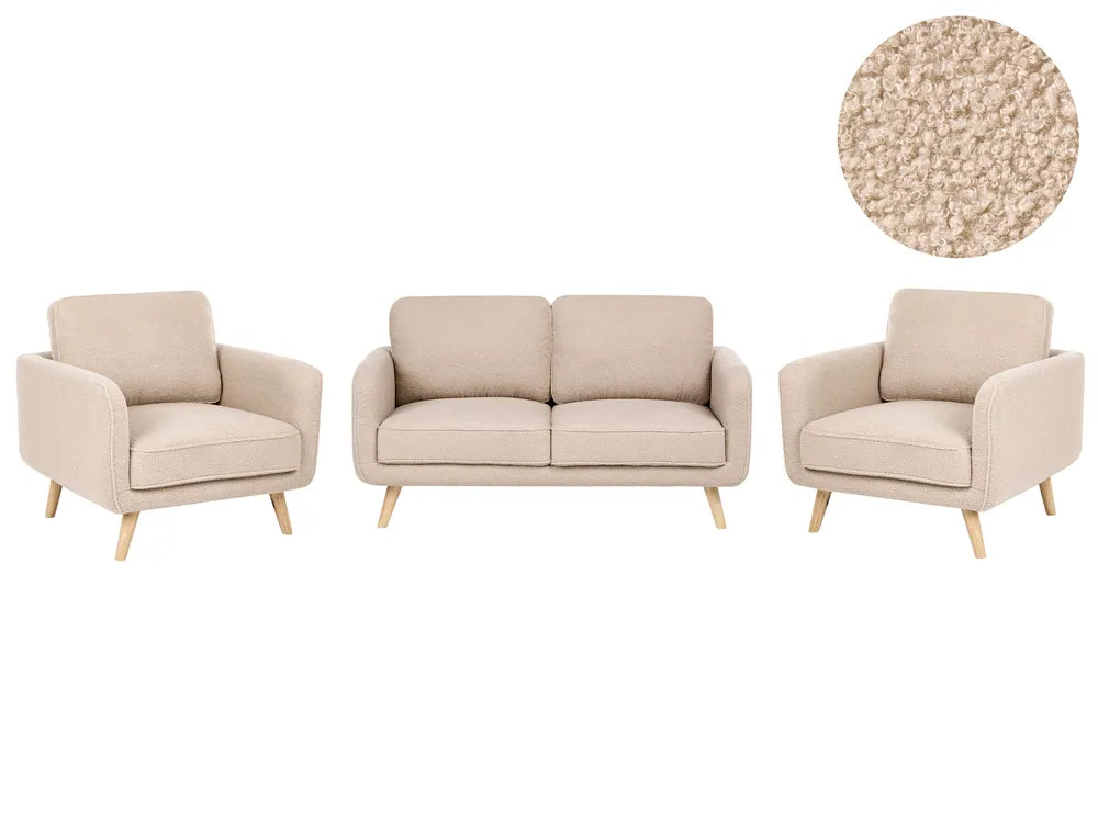 Living Room Set 4 Seater Boucle Beige Fatih