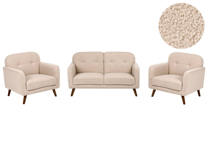 Living Room Set 4 Seater Boucle Beige Lechia