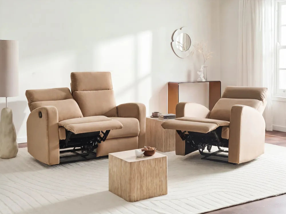 Manual Recliner Sofa 2 Seater Velvet Light Brown Beetner