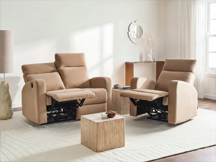 Electric Recliner Sofa 2 Seater Velvet Light Brown Beetner