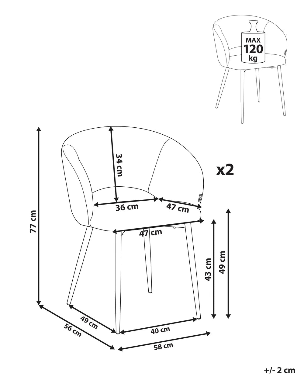 Set of 2 Chairs Fabric Brown/ Light Beige Mcghee