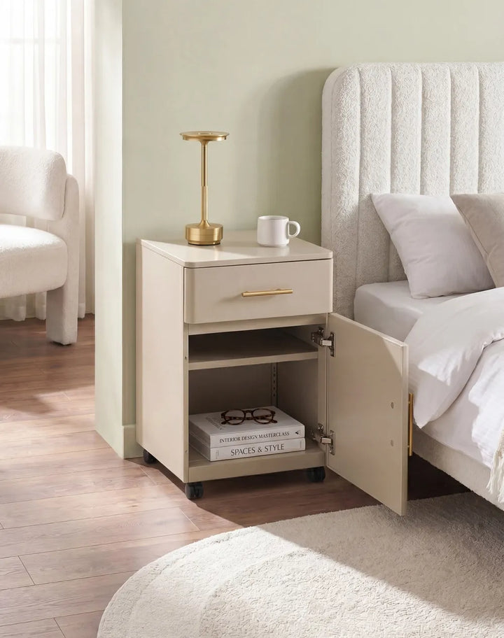 1 Drawer Bedside Table Metal Beige Wilroy