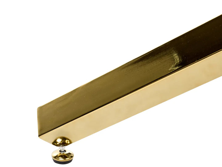 A close-up of a polished brass curtain rod finial and mounting hardware against a solid white background.
