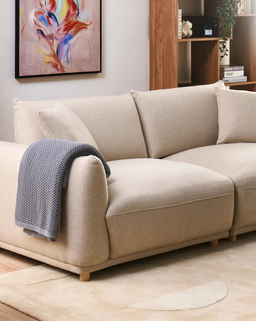 Living Room Set 5 Seater Fabric Beige Damika