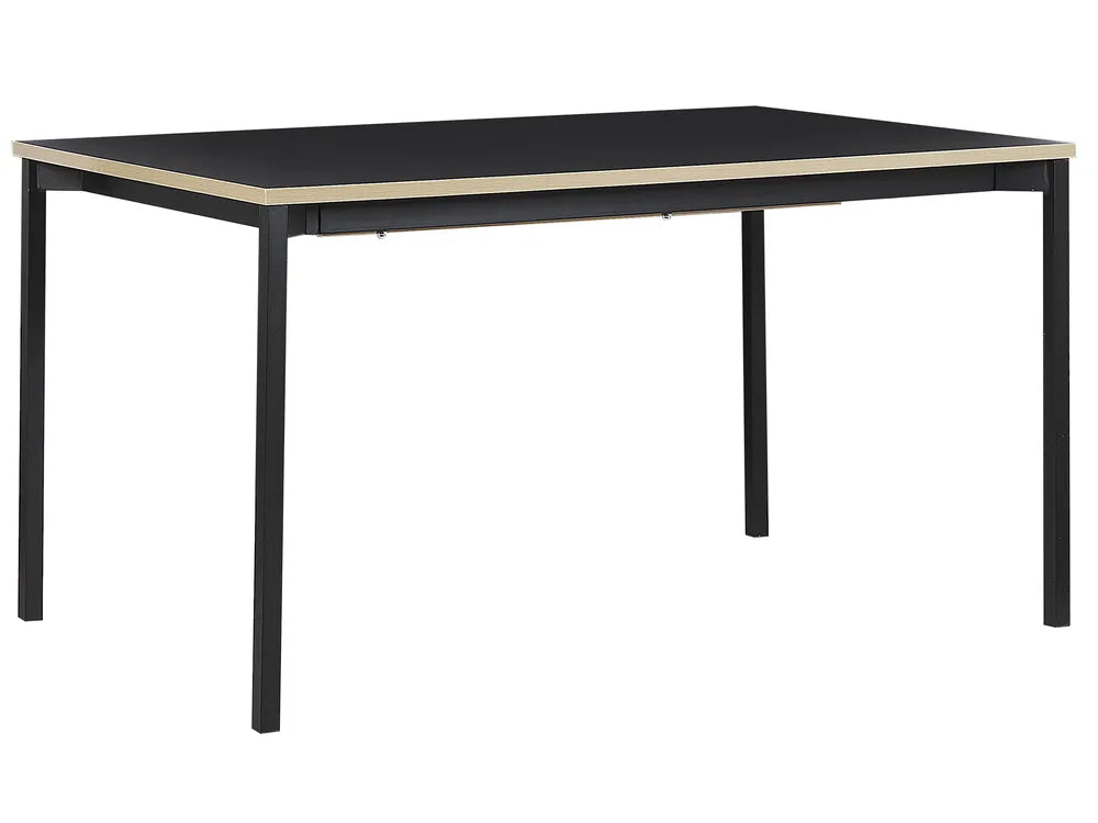 Black dining table with beige top on a white background