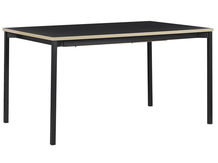 Black dining table with beige top on a white background