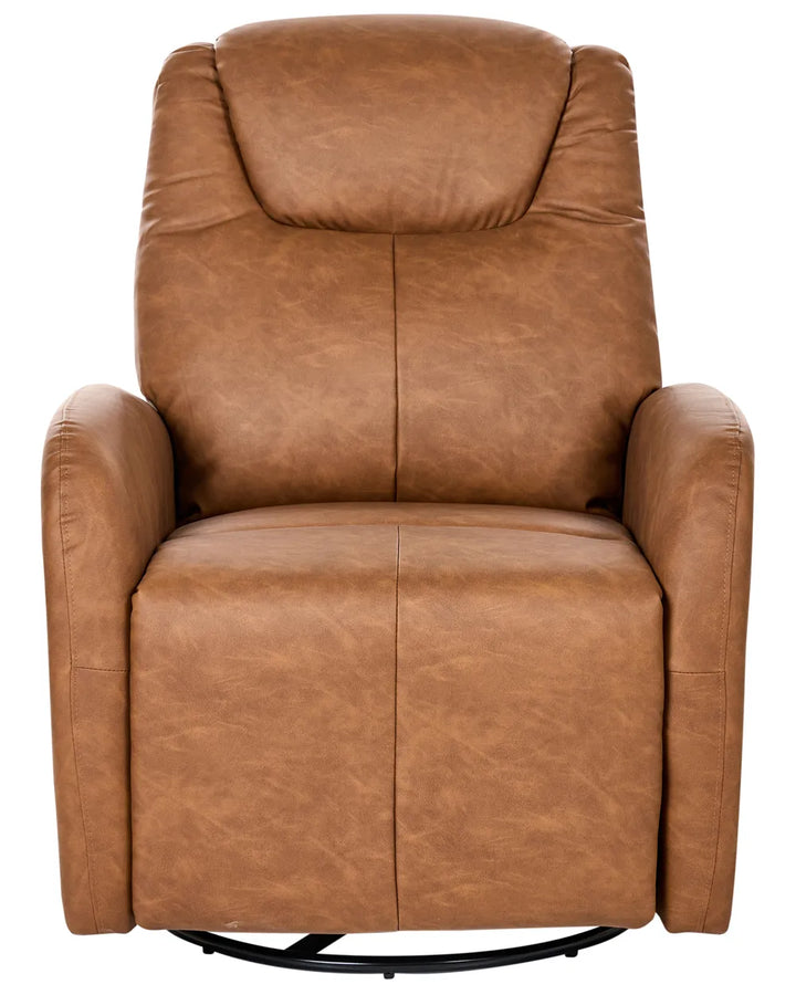 Rocking Electric Recliner Chair with USB Port Swivel Faux Leather Brown Grenier