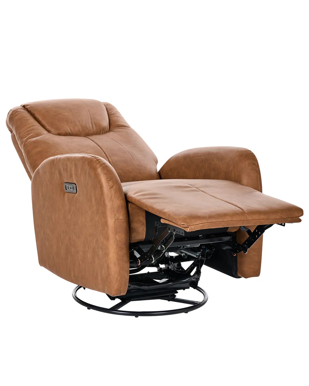 Rocking Electric Recliner Chair with USB Port Swivel Faux Leather Brown Grenier
