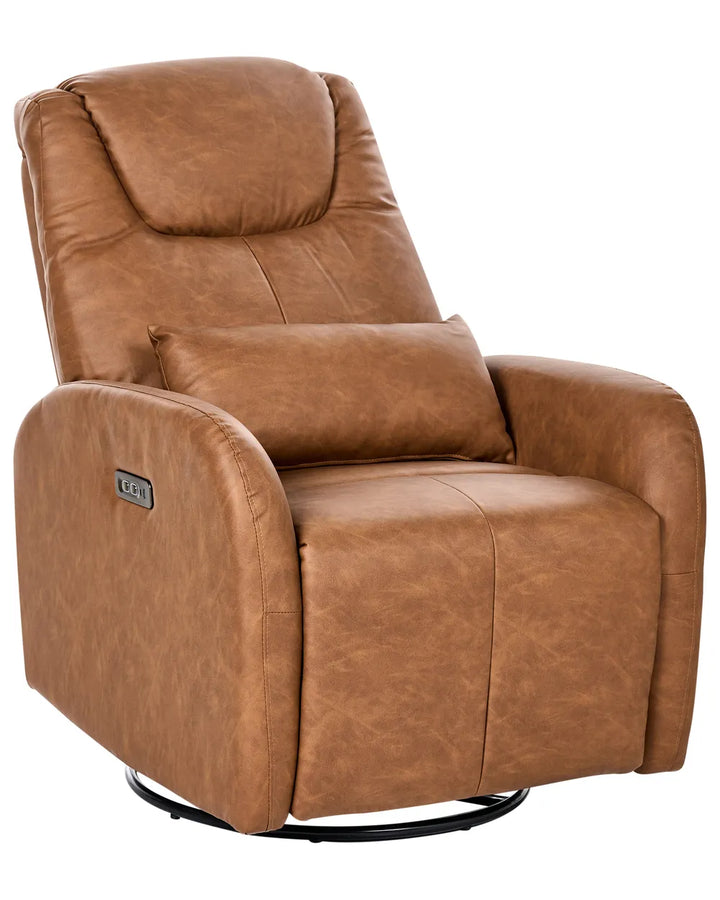 Rocking Electric Recliner Chair with USB Port Swivel Faux Leather Brown Grenier