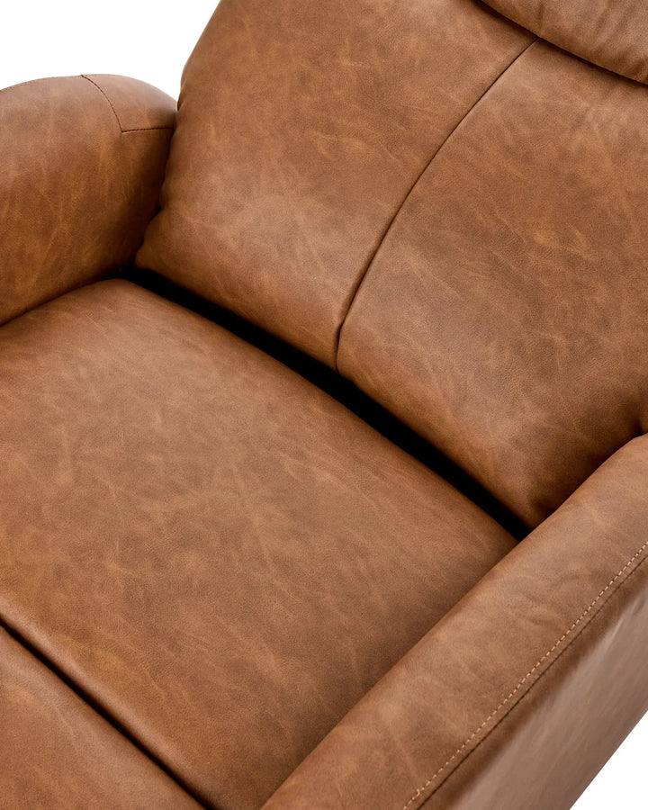 Rocking Electric Recliner Chair with USB Port Swivel Faux Leather Brown Grenier