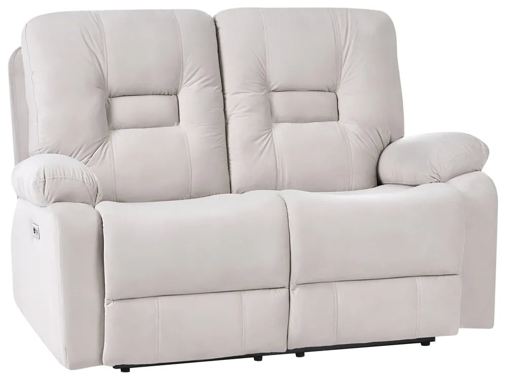 Electric Recliner Sofa 2 Seater Velvet Light Beige with USB Port Caynemore