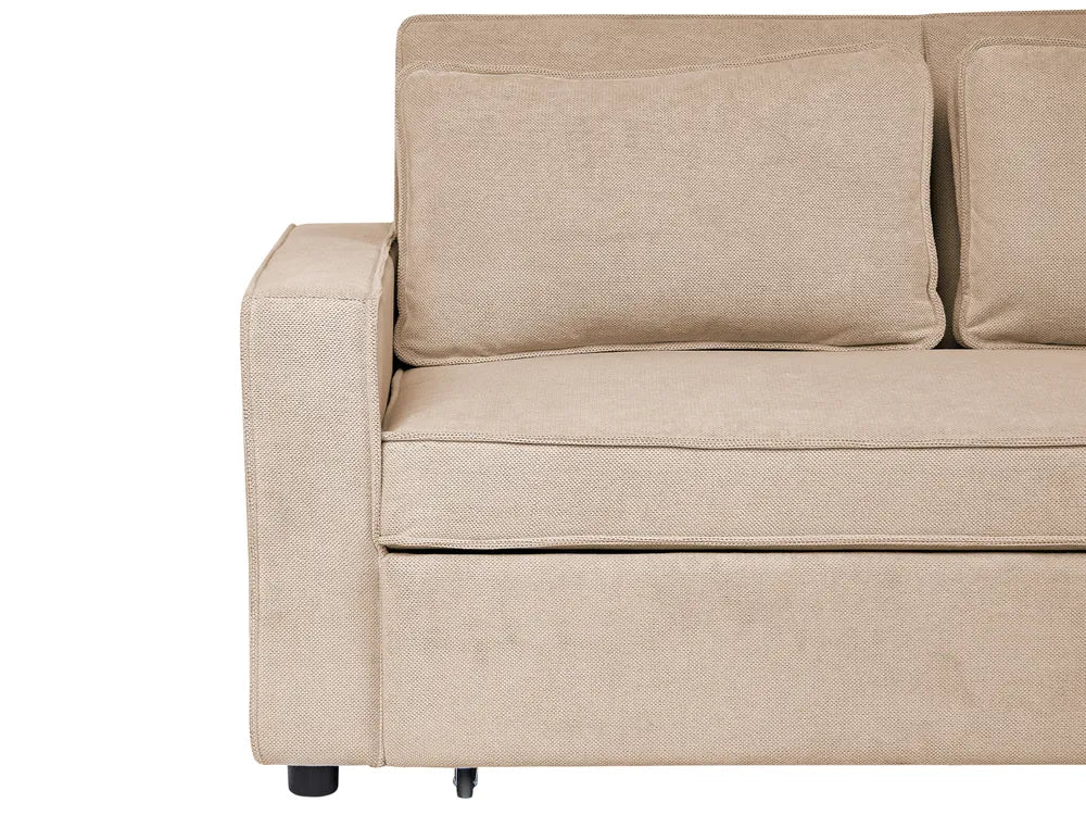 Sofa Bed 2 Seater Fabric Light Brown Robertas