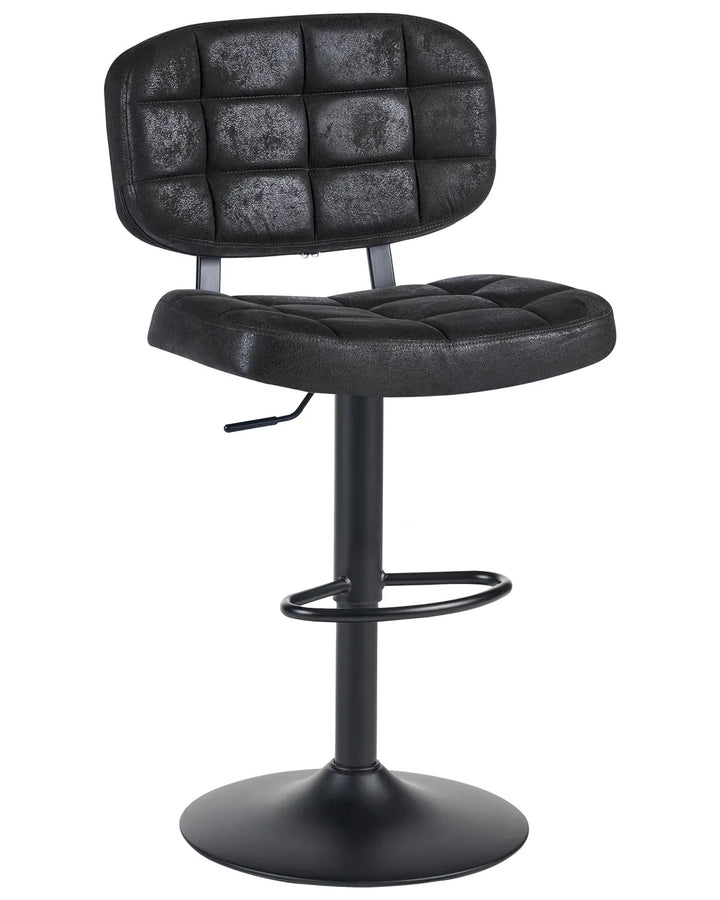 Set of 2 Bar Stools Faux Suede Swivel Black Patrick