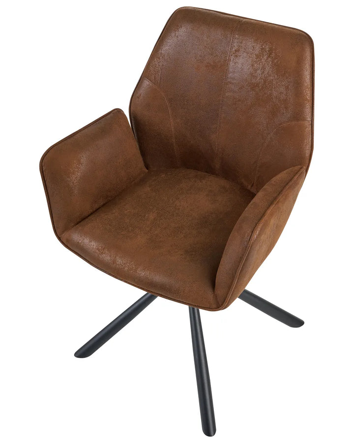 Set of 2 Dining Chairs Swivel Faux Suede Brown Oyan