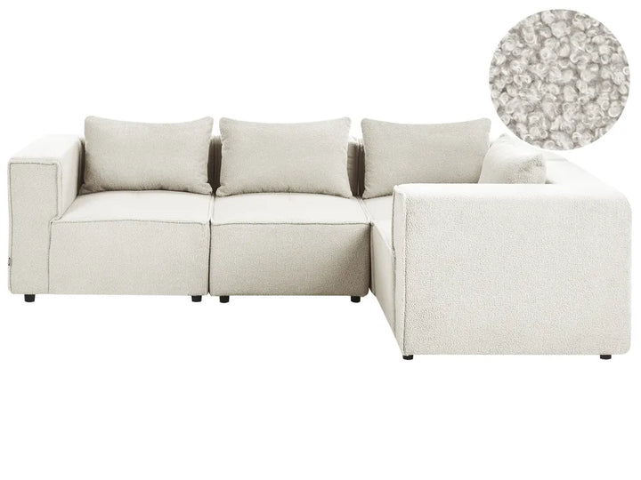 Modular Corner Sofa 4 Seater Left Hand Off-White Boucle Adalynn