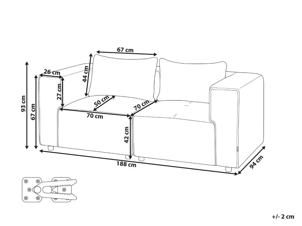 Modular Sofa 2 Seater Off-White Boucle Adalynn