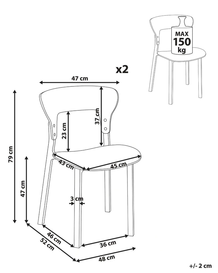 Set of 2 Dining Chairs Black Andreco