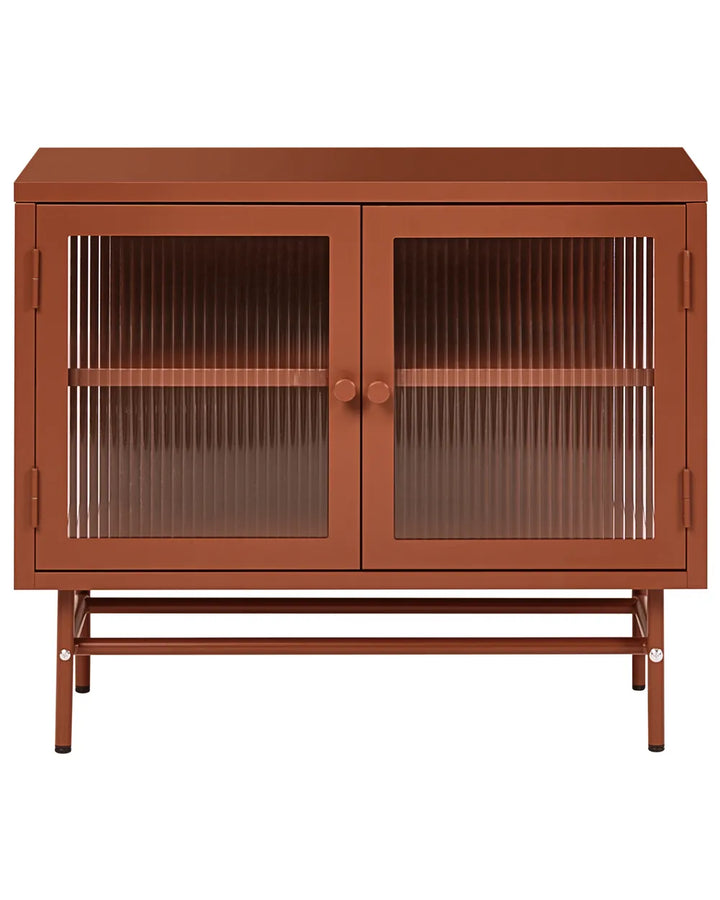Glass Display Sideboard Metal 77 cm Golden Brown Rahn