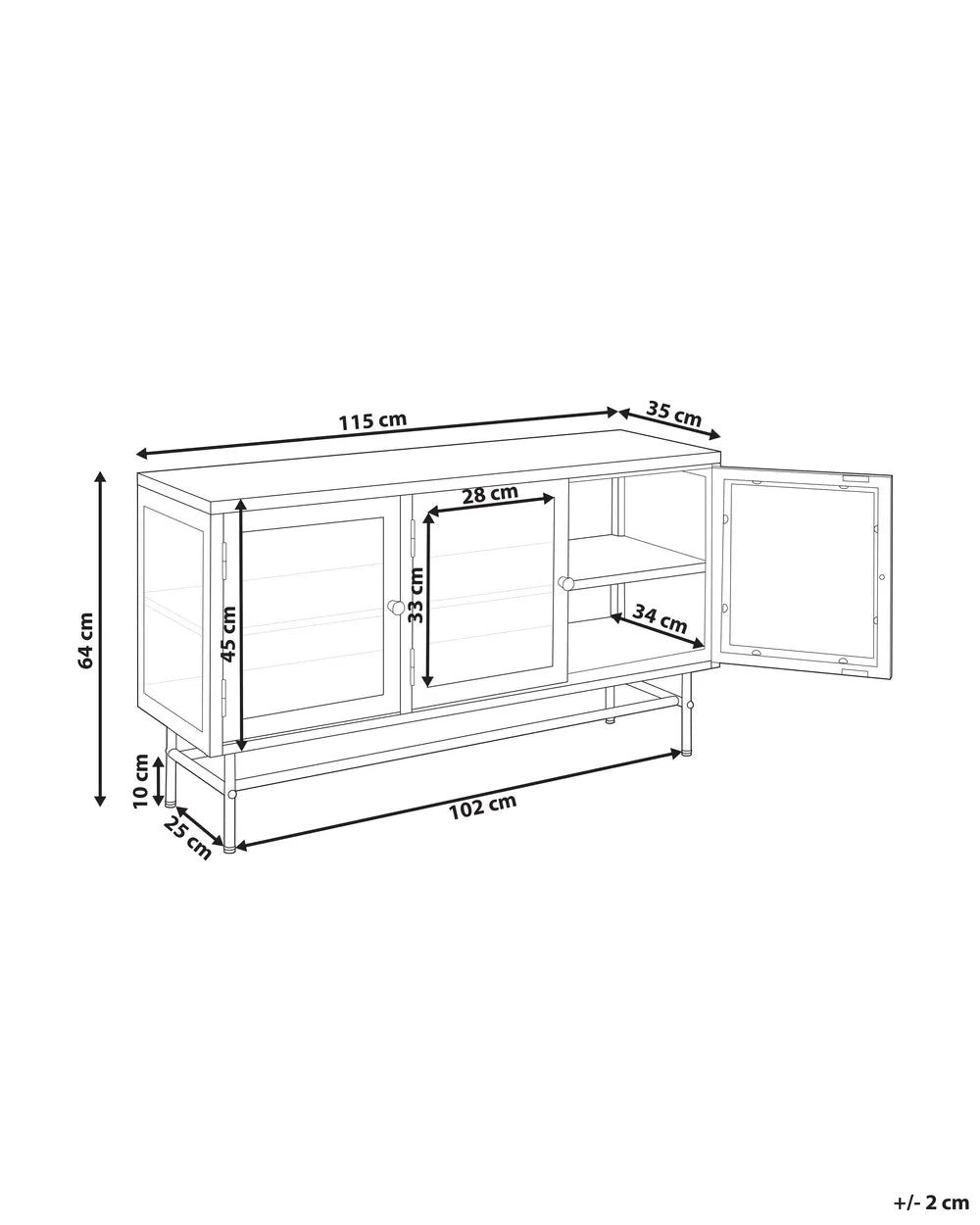 Glass Display Sideboard Metal 115 cm Beige Rahn