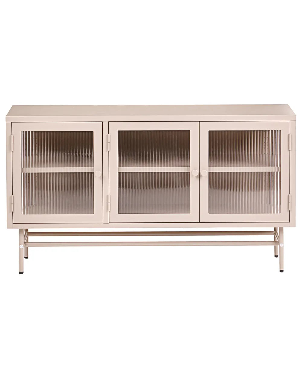 Glass Display Sideboard Metal 115 cm Beige Rahn