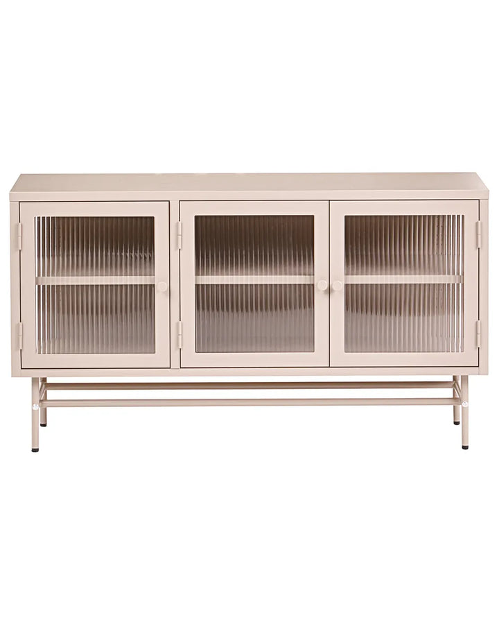 Glass Display Sideboard Metal 115 cm Beige Rahn