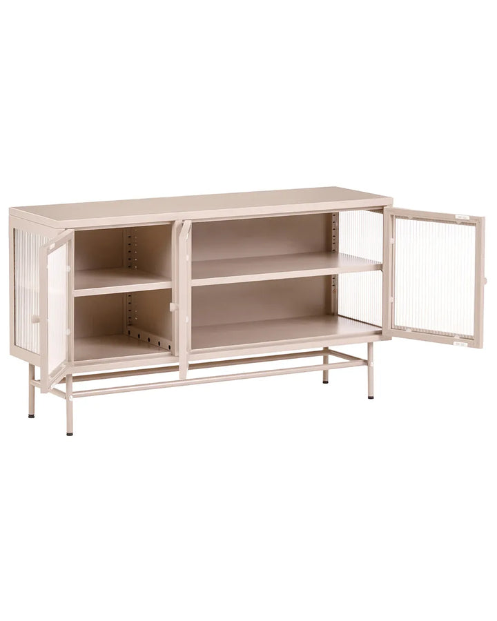 Glass Display Sideboard Metal 115 cm Beige Rahn