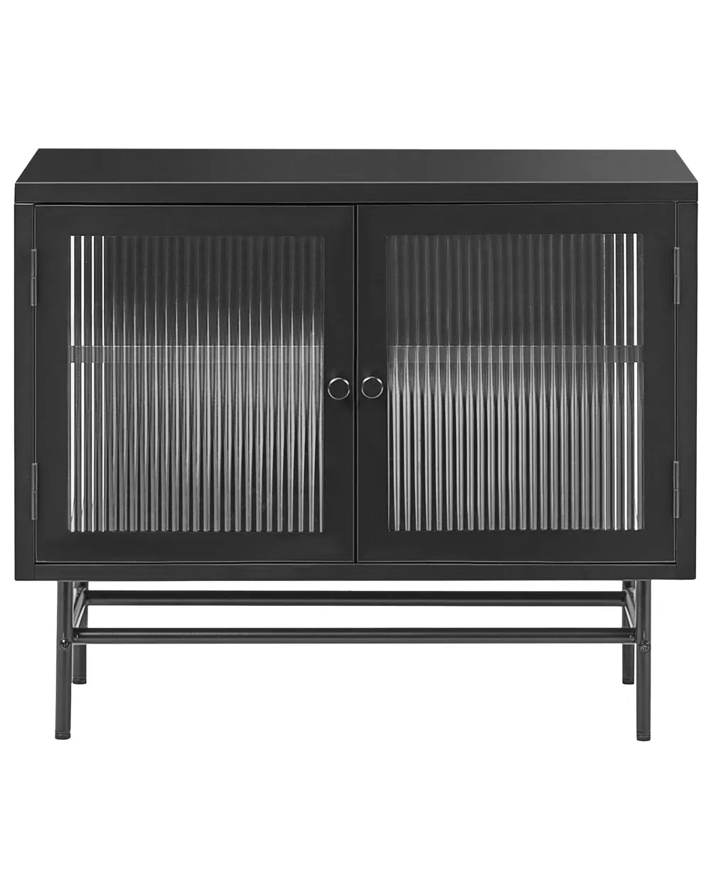 Glass Display Sideboard Metal 77 cm Black Rahn